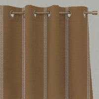 Orange / Yellow Striped Linen Eyelet Curtains - Rana Gold Ochre - Natural base fabric.