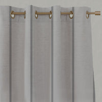 Grey Striped Linen Eyelet Curtains - Ronja Ash - Natural base fabric.