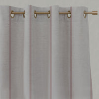 Pink Striped Linen Eyelet Curtains - Ronja Dusty Pink - Natural base fabric.