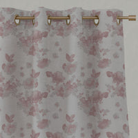 Pink Floral Linen Eyelet Curtains - Rose Dusty Pink - Natural base fabric.