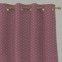 Red Botanical Linen Eyelet Curtains - Saana Cherry - Natural base fabric.