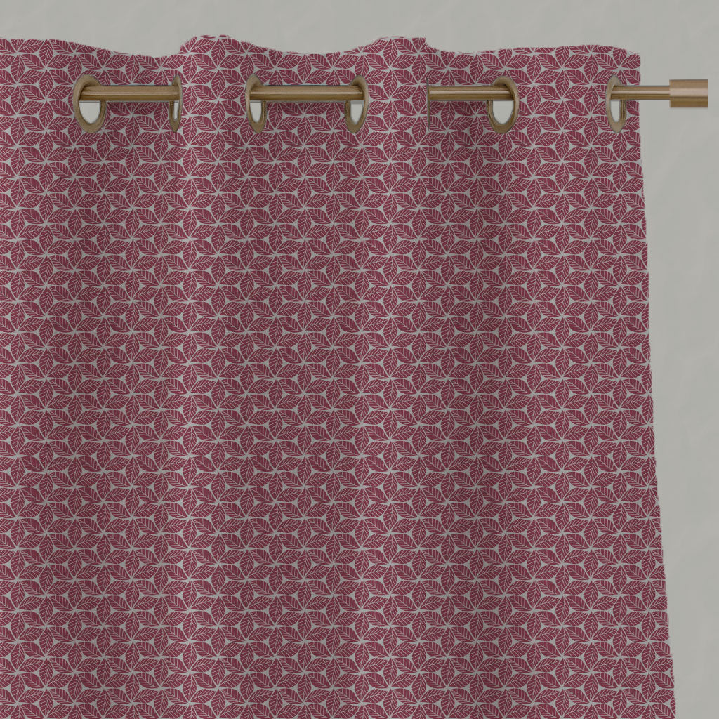 Red Botanical Linen Eyelet Curtains - Saana Cherry - Natural base fabric.