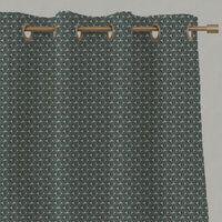 Green Botanical Linen Eyelet Curtains - Saana Dark Pine - Natural base fabric.