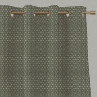 Green Botanical Linen Eyelet Curtains - Saana Khaki - Natural base fabric.