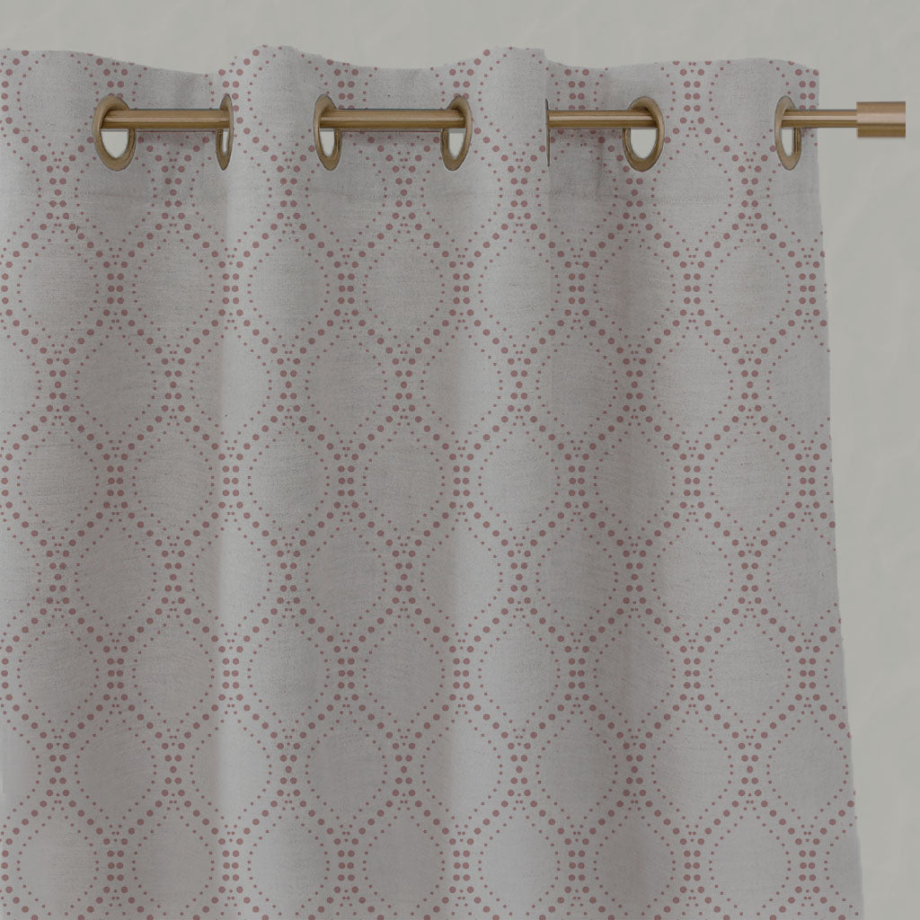 Pink Patterned Linen Eyelet Curtains - Sara-NAT Dusty Pink - Natural base fabric.