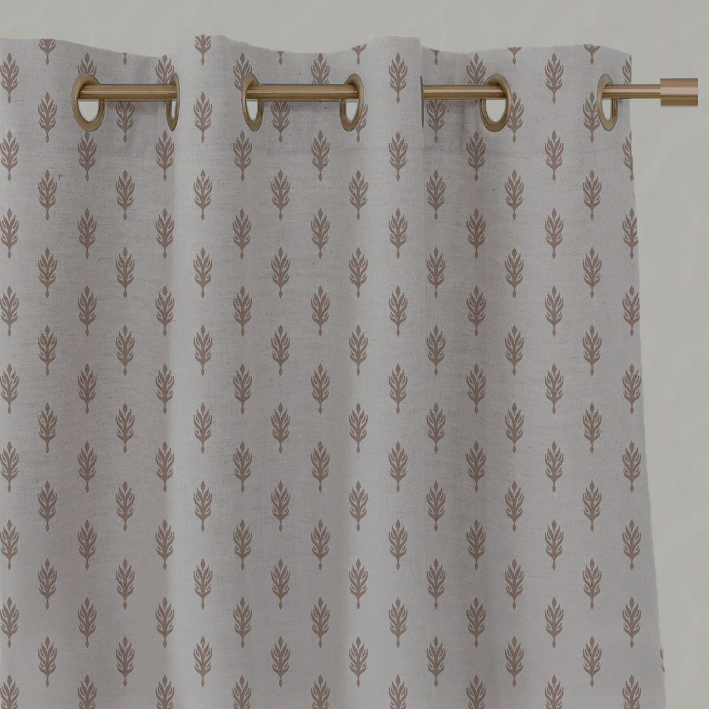 Pink Botanical Linen Eyelet Curtains - Sariann New Blush - Natural base fabric.