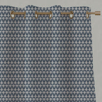 Blue Patterned Linen Eyelet Curtains - Siruna Denim - Natural base fabric.