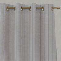 Blue Striped Linen Eyelet Curtains - Solveig Night Blue - Natural base fabric.