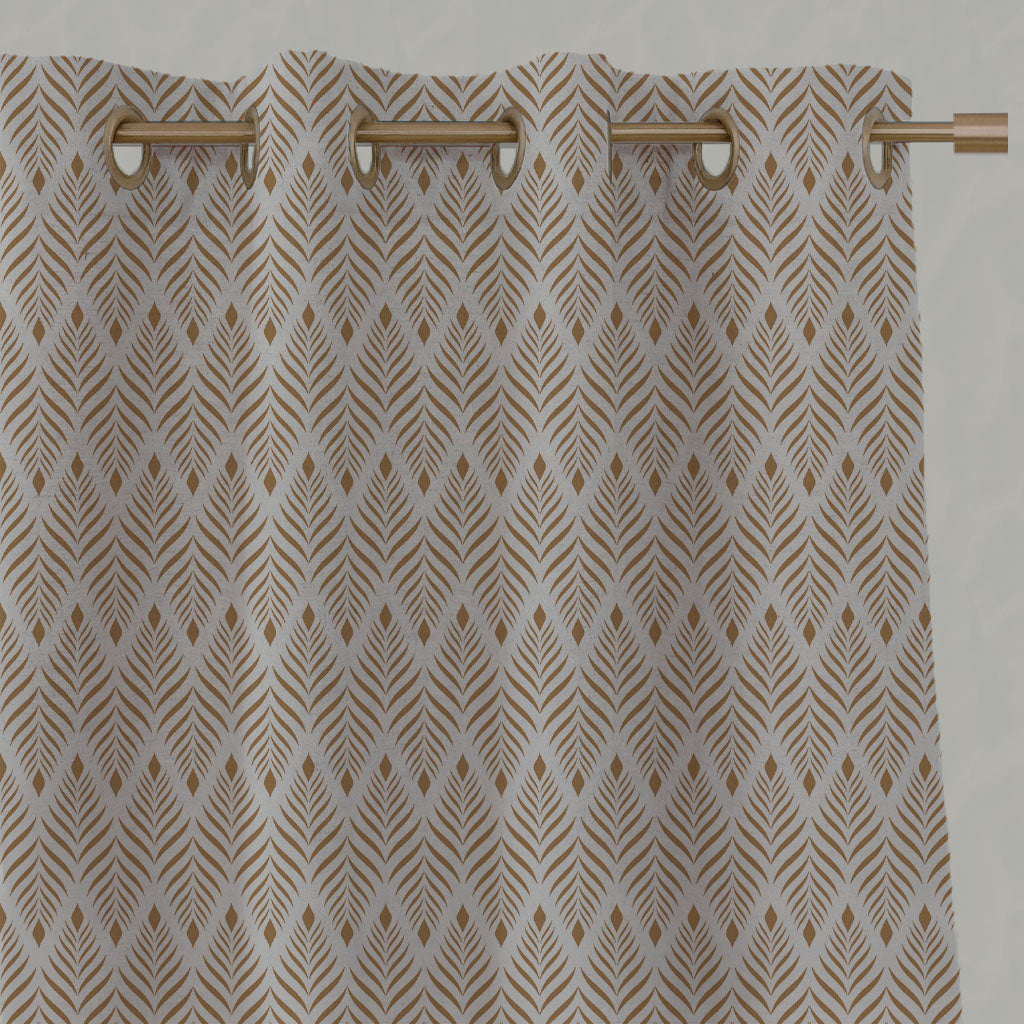 Orange / Yellow Patterned Linen Eyelet Curtains - Sylvia Gold Ochre - Natural base fabric.