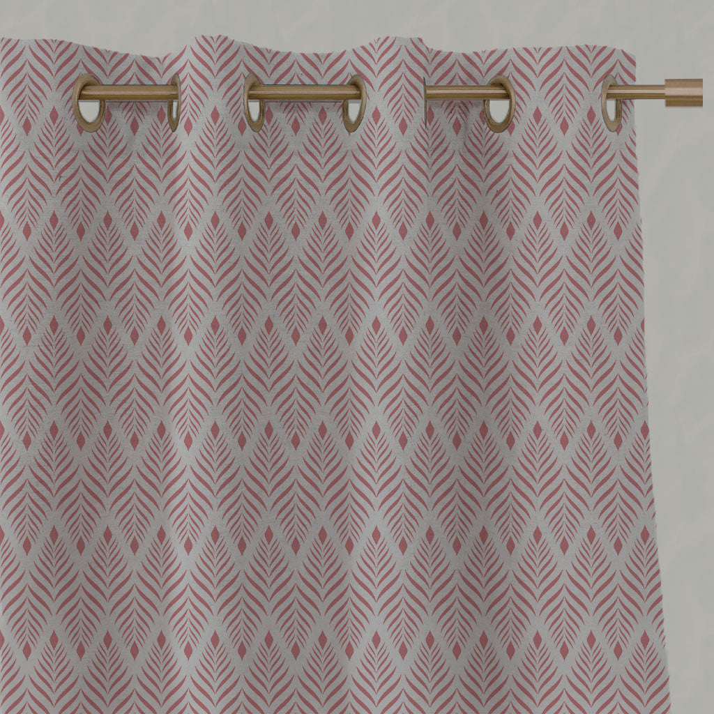 Pink Patterned Linen Eyelet Curtains - Sylvia Sweetpea - Natural base fabric.