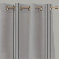 Grey Striped Linen Eyelet Curtains - Telma Charcoal - Natural base fabric.