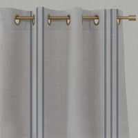 Blue Striped Linen Eyelet Curtains - Telma Denim - Natural base fabric.