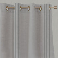 Grey Striped Linen Eyelet Curtains - Telma Greige - Natural base fabric.