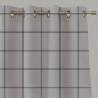 Grey Checked Linen Eyelet Curtains - Tove Ash - Natural base fabric.