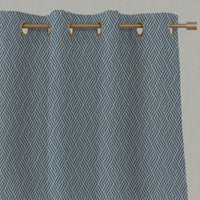 Blue Patterned Linen Eyelet Curtains - Vera True Blue - Natural base fabric.