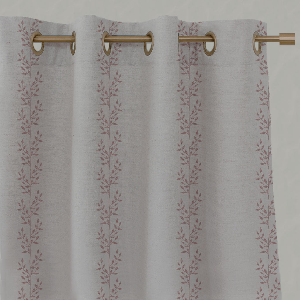 Shena Dusty Pink Curtain Eyelet - Natural fabric with botanical Pink print