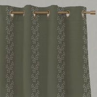 Shena Moss INV Eyelet curtains - White fabric with botanical Green inverted  print