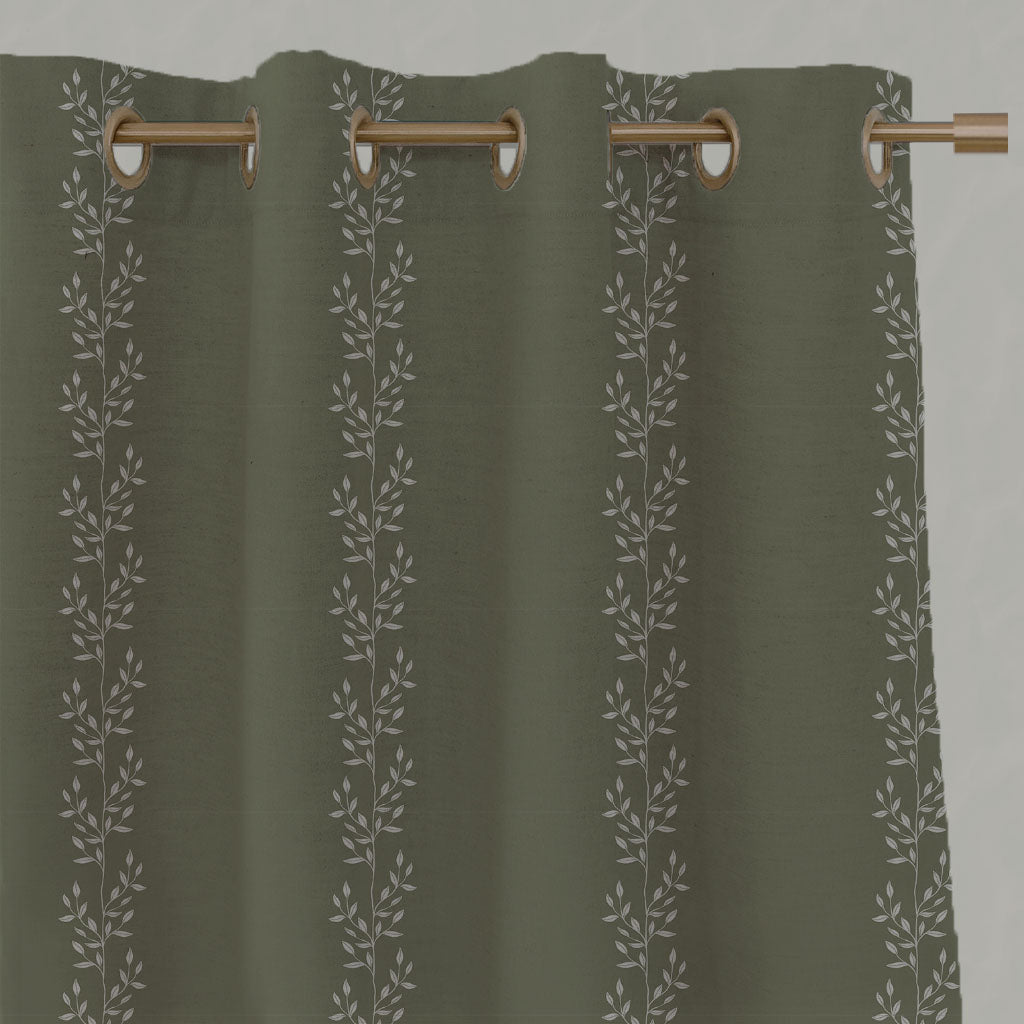Shena Moss INV Eyelet curtains - White fabric with botanical Green inverted  print