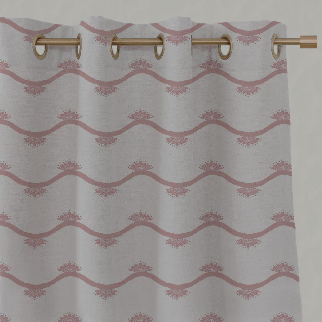 Pink Abstract Linen Eyelet Curtain - Nelani Dusty Pink - Natural base fabric.