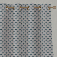 Blue Botanical Linen Eyelet Curtain - Olgie Blue Stone - Natural base fabric.