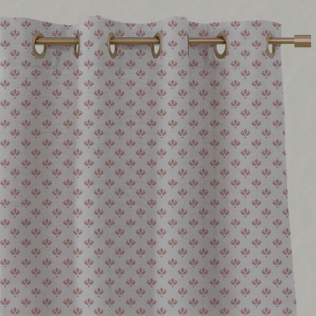 Pink Botanical Linen Eyelet Curtain - Olgie Dusty Pink - Natural base fabric.