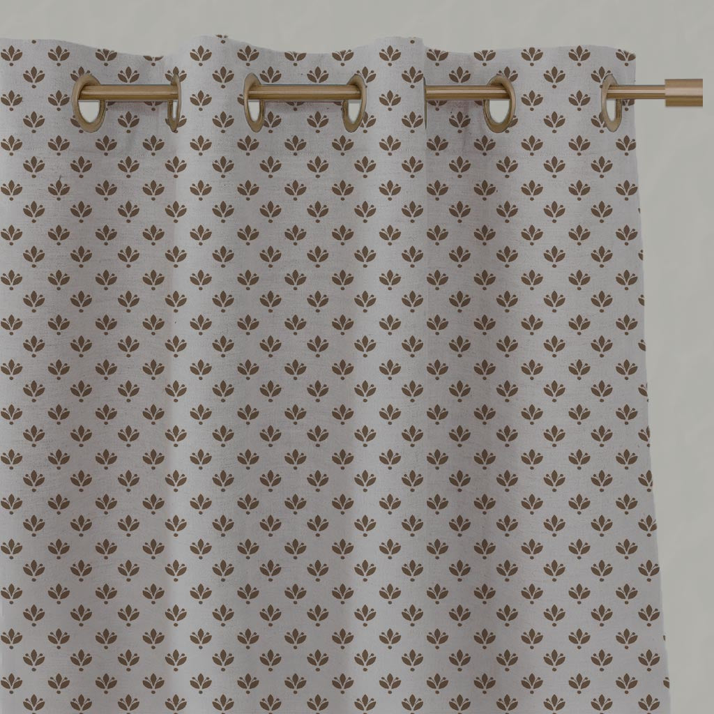 Brown Botanical Linen Eyelet Curtain - Olgie Sand - Natural base fabric.