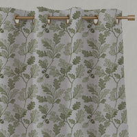 Green Botanical Linen Eyelet Curtain - Olini Khaki - Natural base fabric.