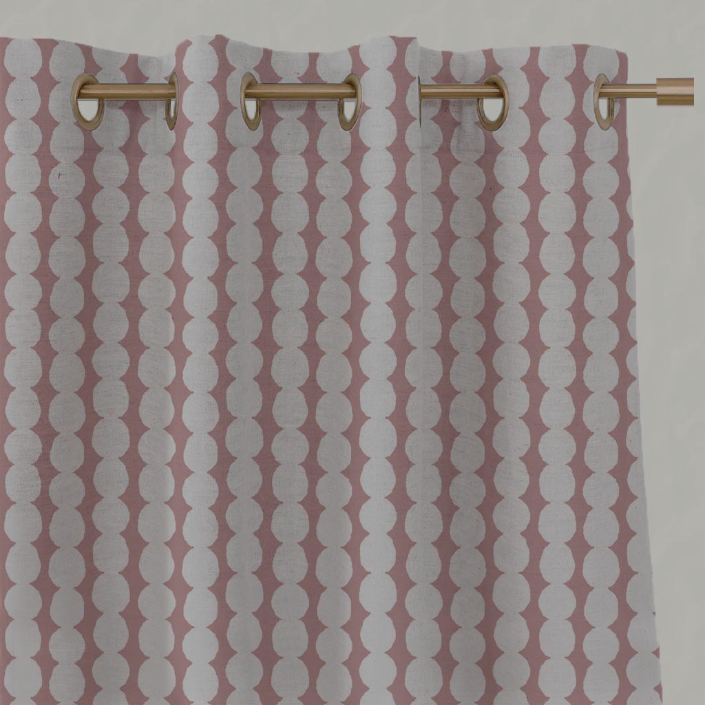 Pink Abstract Linen Eyelet Curtain - Telita Dusty Pink - Natural base fabric.