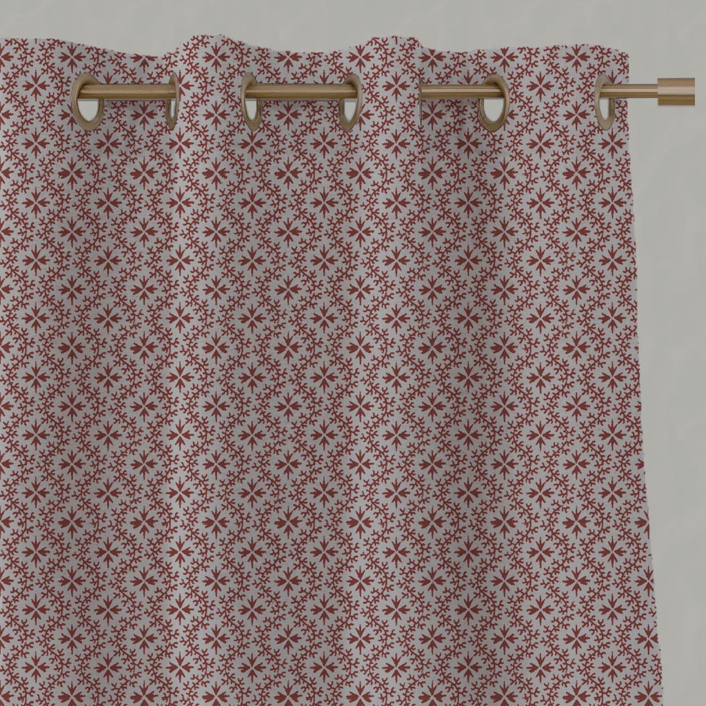 Red Abstract Linen Eyelet Curtain - Unica Crimson Red - Natural base fabric.