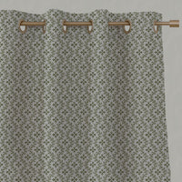 Green Abstract Linen Eyelet Curtain - Unica Khaki - Natural base fabric.