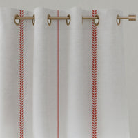 Red Striped Linen Eyelet Curtains - Berit Crimson Red - White base fabric.