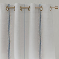 Blue Striped Linen Eyelet Curtains - Berit Ink  - White base fabric.