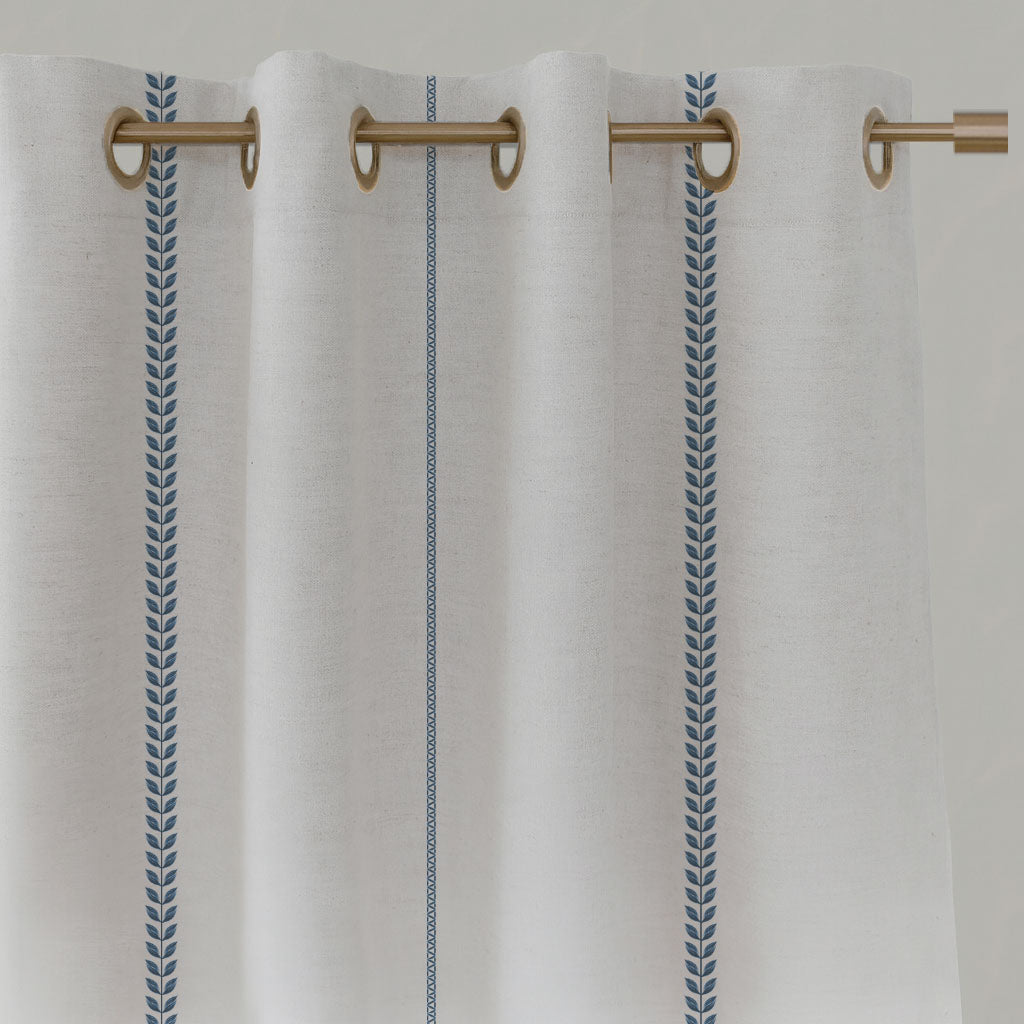 Blue Striped Linen Eyelet Curtains - Berit Ink  - White base fabric.