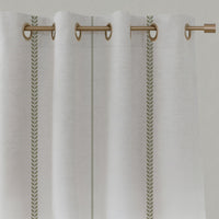 Green Striped Linen Eyelet Curtains - Berit Moss - White base fabric.