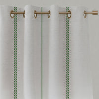 Green Striped Linen Eyelet Curtains - Berit Parrot Green - White base fabric.