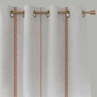 Red / Orange Striped Linen Eyelet Curtains - Berit Terracotta - White base fabric.