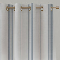 Blue Striped Linen Eyelet Curtains - Brea Ink-WHT - White base fabric.