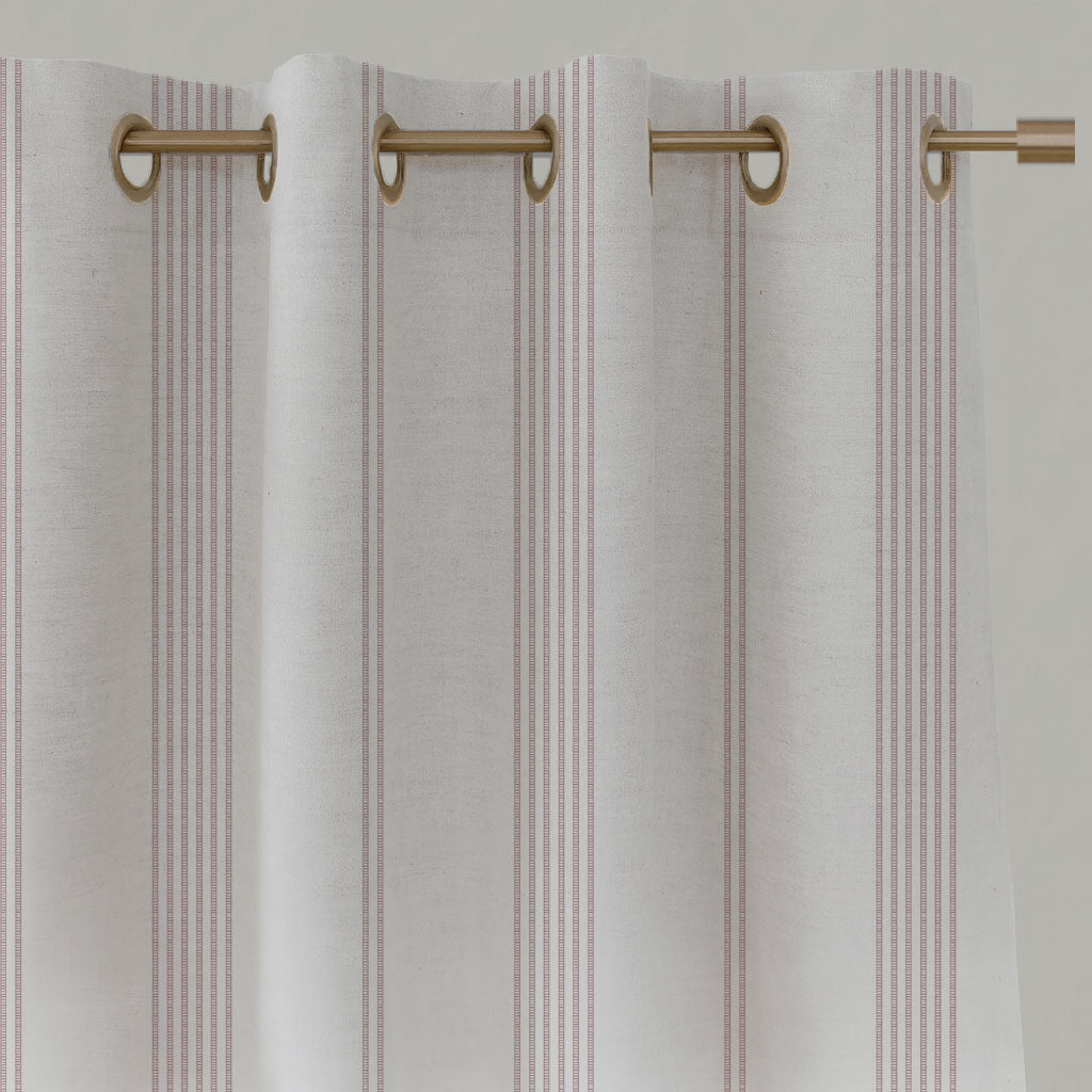 Pink Striped Linen Eyelet Curtains - Brea Peony-WHT - White base fabric.
