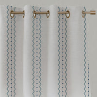 Blue Striped Linen Eyelet Curtains - Daphne Blue-WHT - White base fabric.