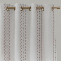Pink Striped Linen Eyelet Curtains - Daphne Peony-WHT - White base fabric.