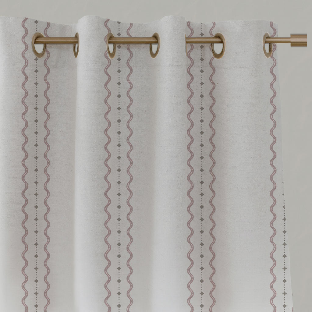 Pink Striped Linen Eyelet Curtains - Daphne Peony-WHT - White base fabric.