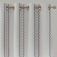 Red / Blue Striped Linen Eyelet Curtains - Daphne Red Ink-WHT - White base fabric.