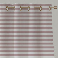 Pink Striped Linen Eyelet Curtains - Della Peony-WHT - White base fabric.