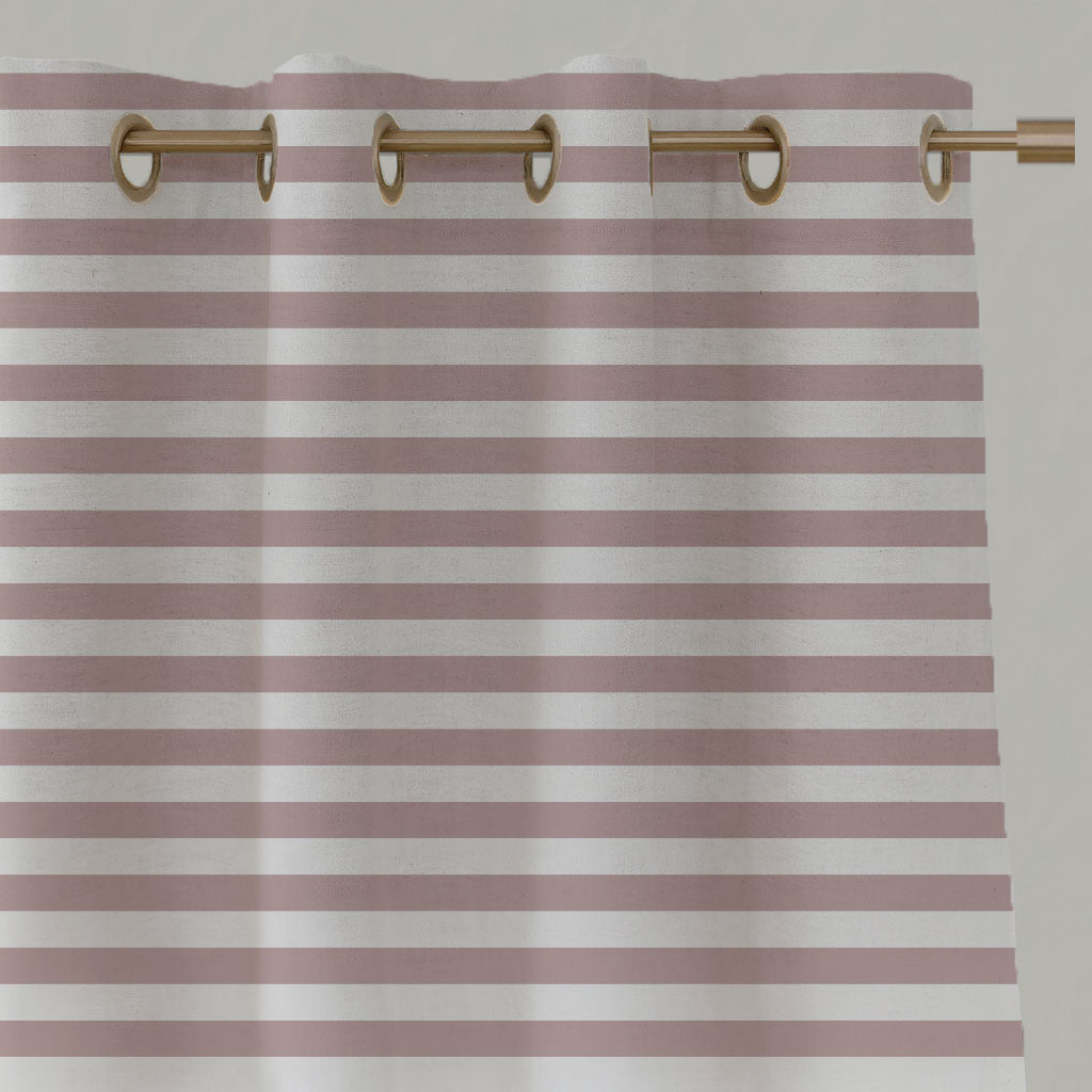 Pink Striped Linen Eyelet Curtains - Della Peony-WHT - White base fabric.