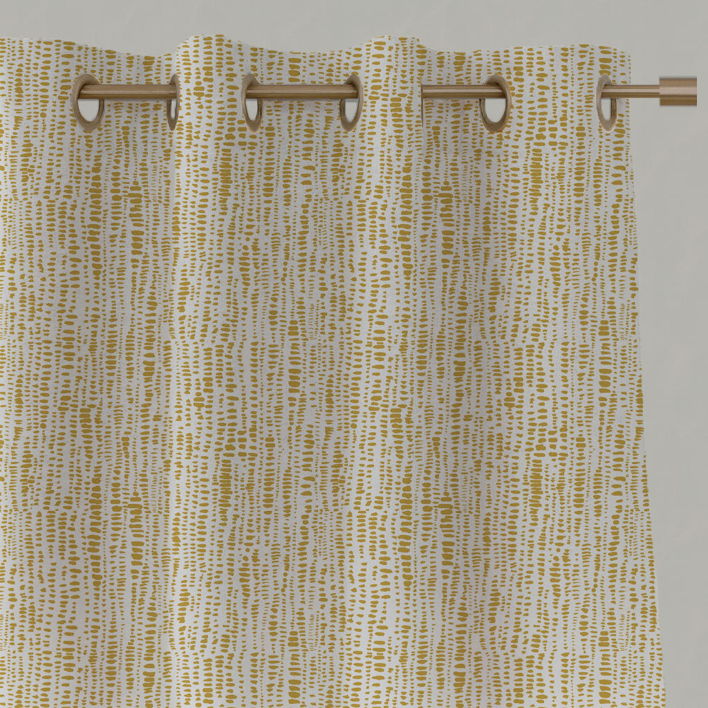 Yellow Patterned Linen Eyelet Curtains - Dora-WHT Dijon - White base fabric.