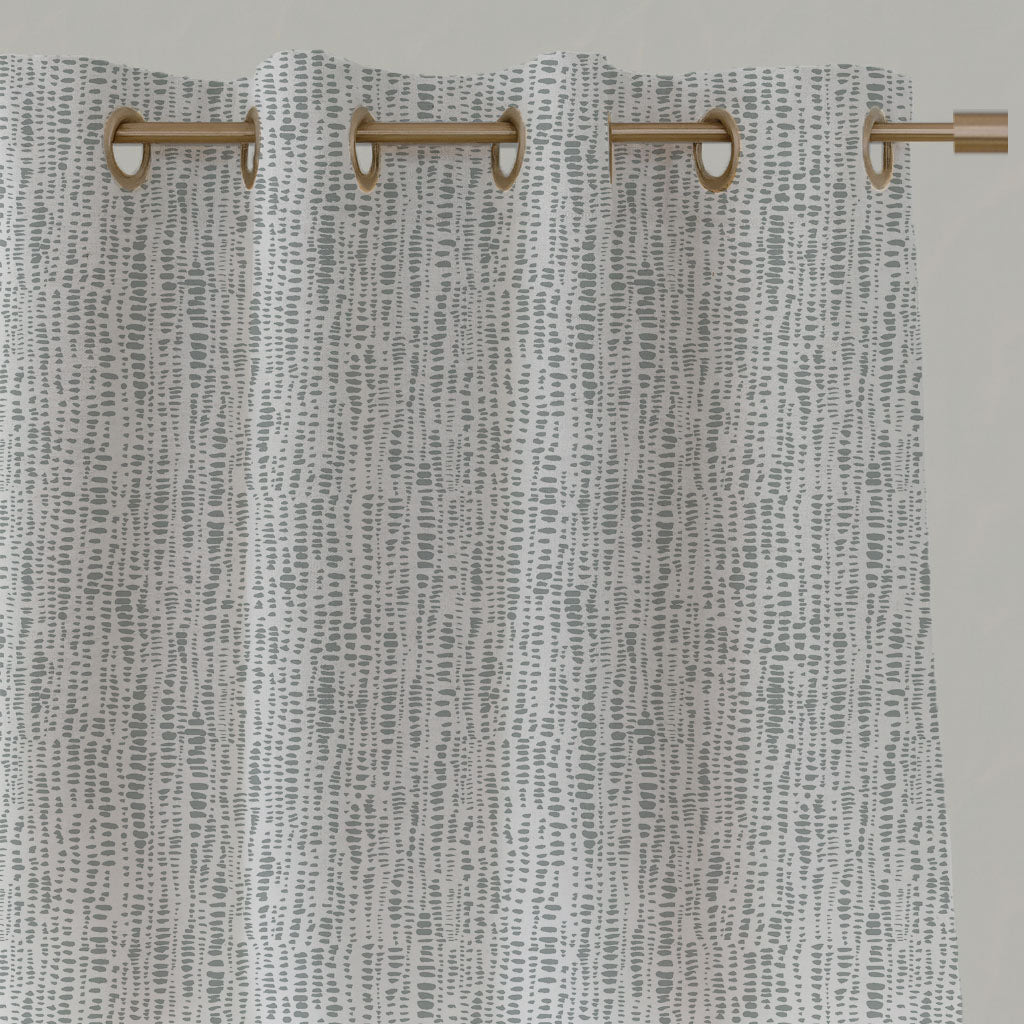 Grey Patterned Linen Eyelet Curtains - Dora-WHT Greige - White base fabric.