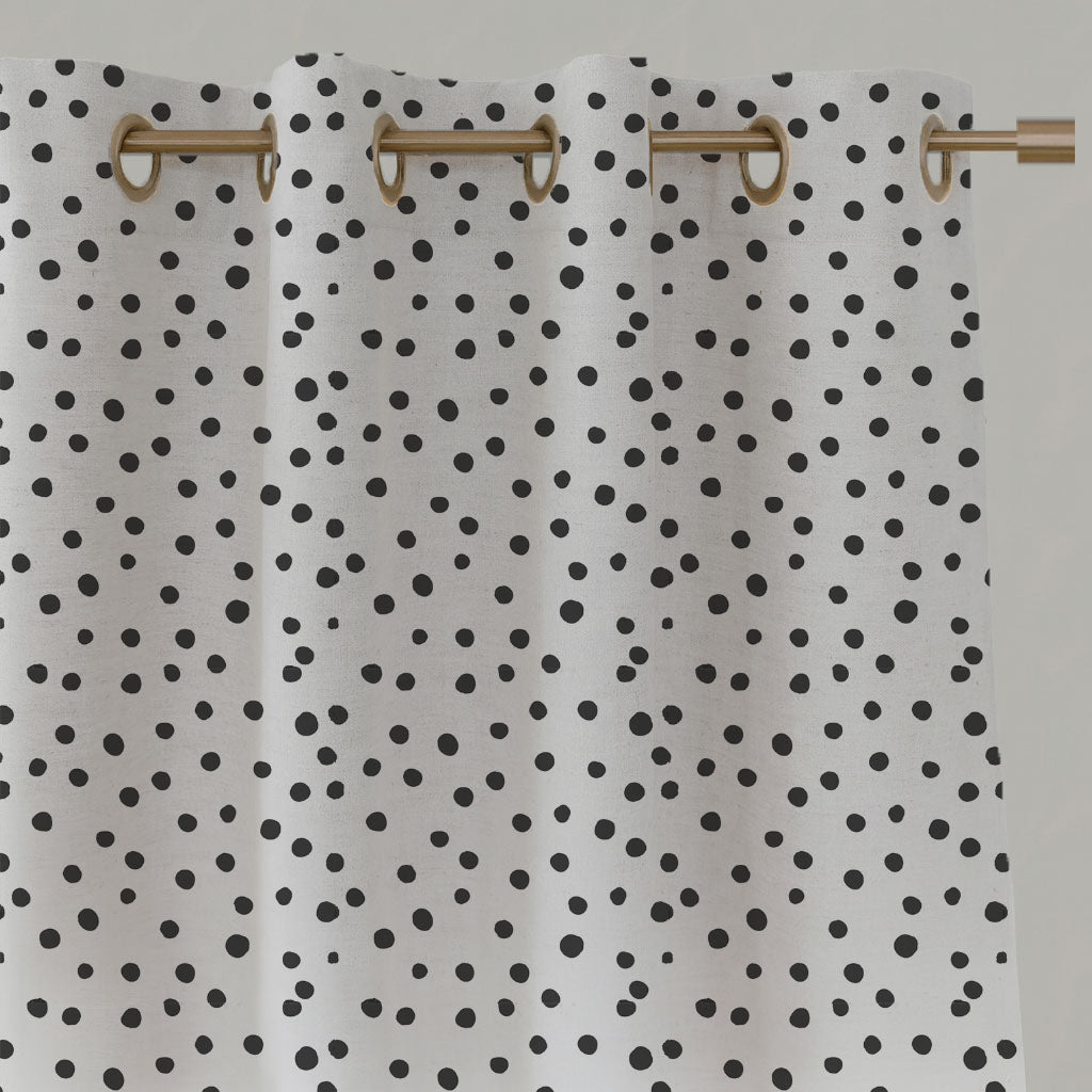 Black Spotted Linen Eyelet Curtains - Dottie Noir-WHT - White base fabric.