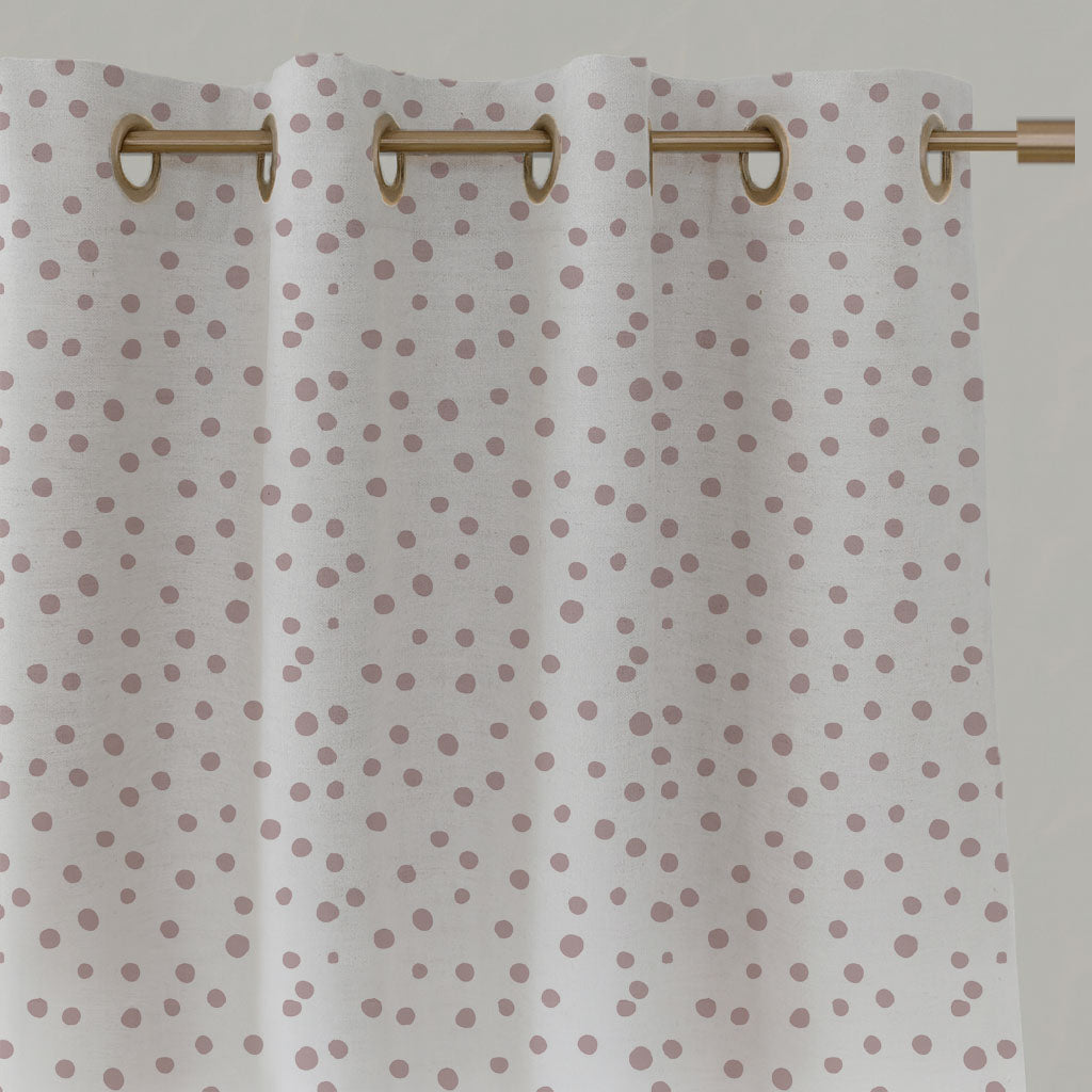 Pink Spotted Linen Eyelet Curtains - Dottie Peony-WHT - White base fabric.