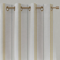 Grey / Yellow Striped Linen Eyelet Curtains - Elise Dijon-WHT - White base fabric.