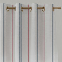 Red / Blue Striped Linen Eyelet Curtains - Elise Red-Ink-WHT - White base fabric.